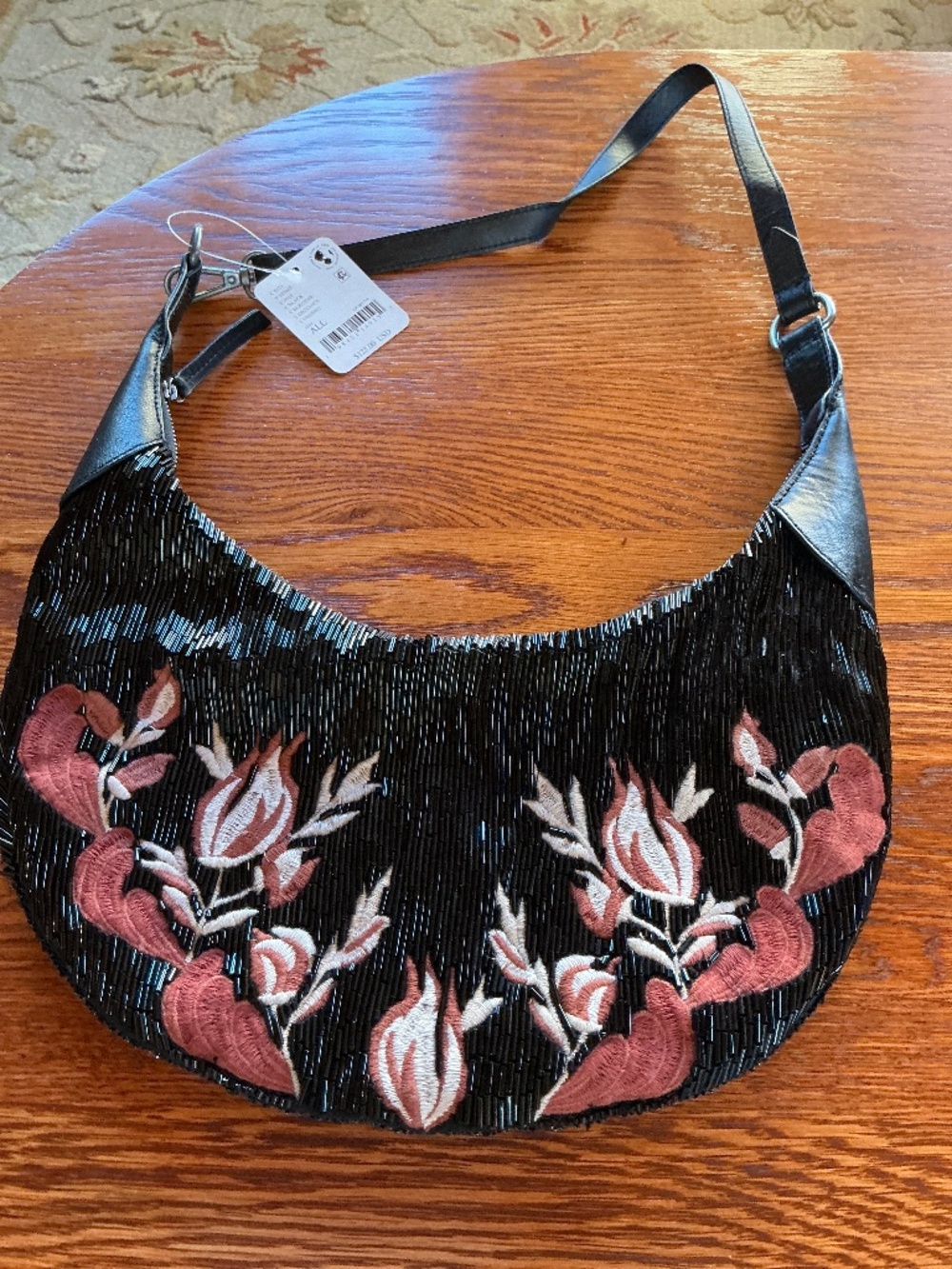 Free People Bugle Bead Clutch/ Sling Bag in Black Embroidered Combo NWT $128R - Picture 11 of 12